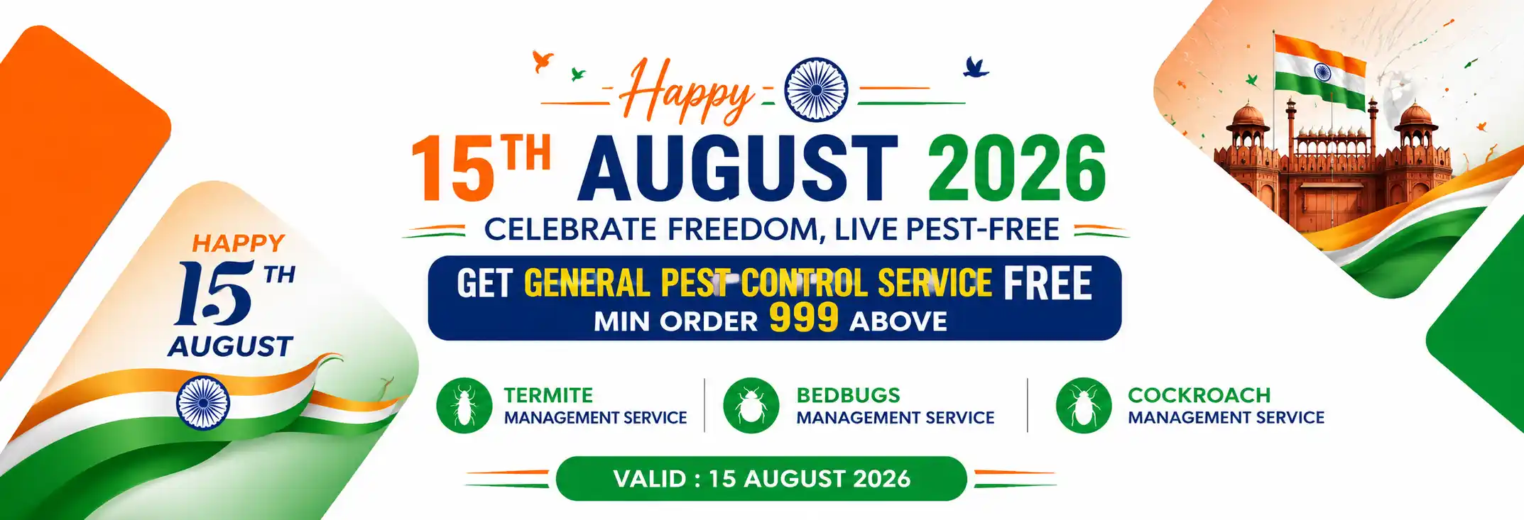 Laxmi Pest Control Independence Day 2026 offer in Gaya Bihar – free general pest control on orders above ₹999