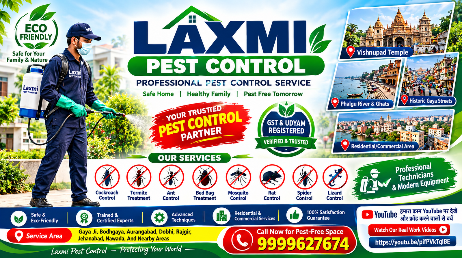 Looking for professional pest control in Gaya (Gaya Ji), Bihar? Laxmi Pest Control offers CIB-approved anti-termite, cockroach gel, bed bug thermal, and rodent treatment across Bodh Gaya, VishnuPad Temple Area, Manpur, and AP Colony. Call 9999627674 for fast and safe pest removal!