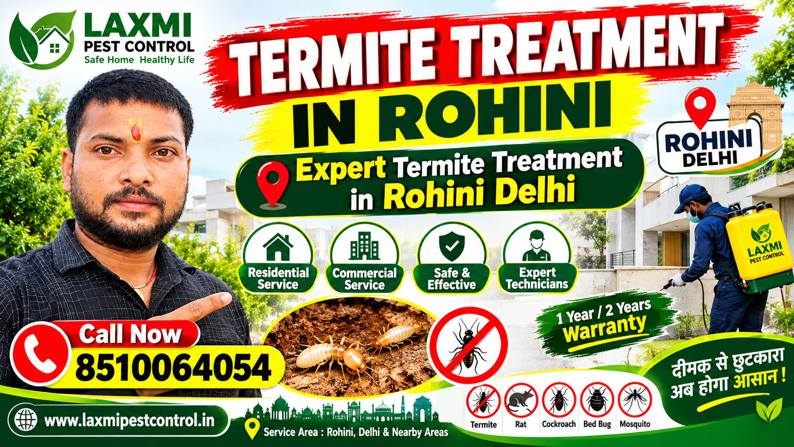 Looking for pest control in Rohini Delhi? Laxmi Pest Control offers termite, cockroach, bed bug & mosquito control. Call 8510064054.
Delhi’s Expert Termite Treatment Specialists