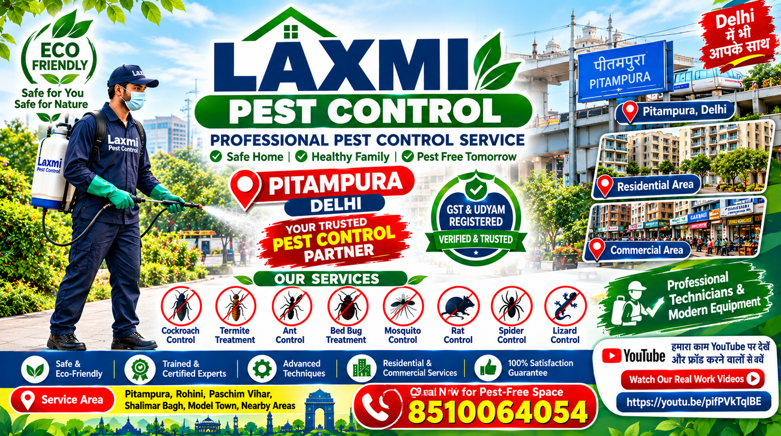 Laxmi Pest Control offers professional pest control services in Pitampura, Delhi. Termite, cockroach, mosquito, rat & bed bug treatment. Local office in Pitampura Village. Call +91 8510064054 for same-day service. Focus Keyword: Pest Control in Pitampura Delhi
Secondary Keywords: termite control Pitampura, cockroach control Pitampura, mosquito control Pitampura, rat control Pitampura, pest control NSP Delhi, pest control near Pitampura Village