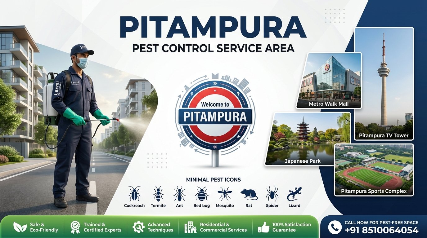 Laxmi Pest Control offers professional pest control services in Pitampura, Delhi. Termite, cockroach, mosquito, rat & bed bug treatment. Local office in Pitampura Village. Call +91 8510064054 for same-day service. Focus Keyword: Pest Control in Pitampura Delhi
Secondary Keywords: termite control Pitampura, cockroach control Pitampura, mosquito control Pitampura, rat control Pitampura, pest control NSP Delhi, pest control near Pitampura Village
